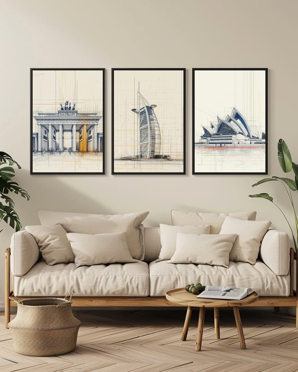 Burj Al Arab in a living-room triptych
