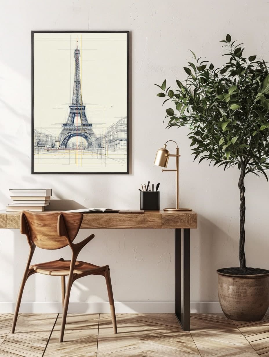 Midjourney Paris Eiffeltower in an office