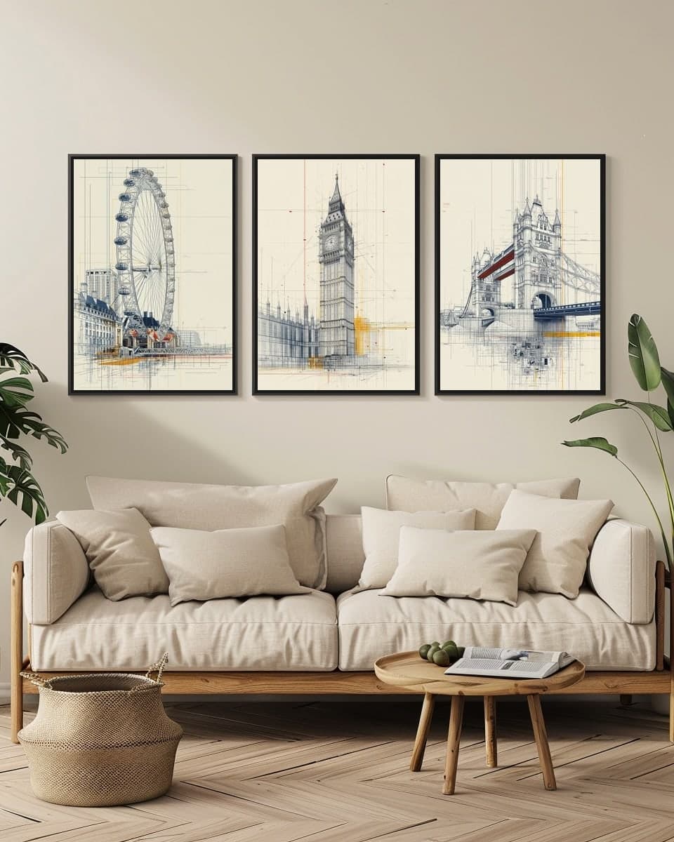 Big Ben in a living-room triptych