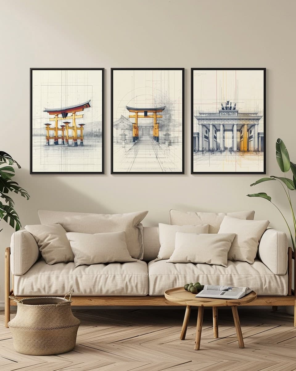 Hakone Shrine Kanagawa in a living-room triptych