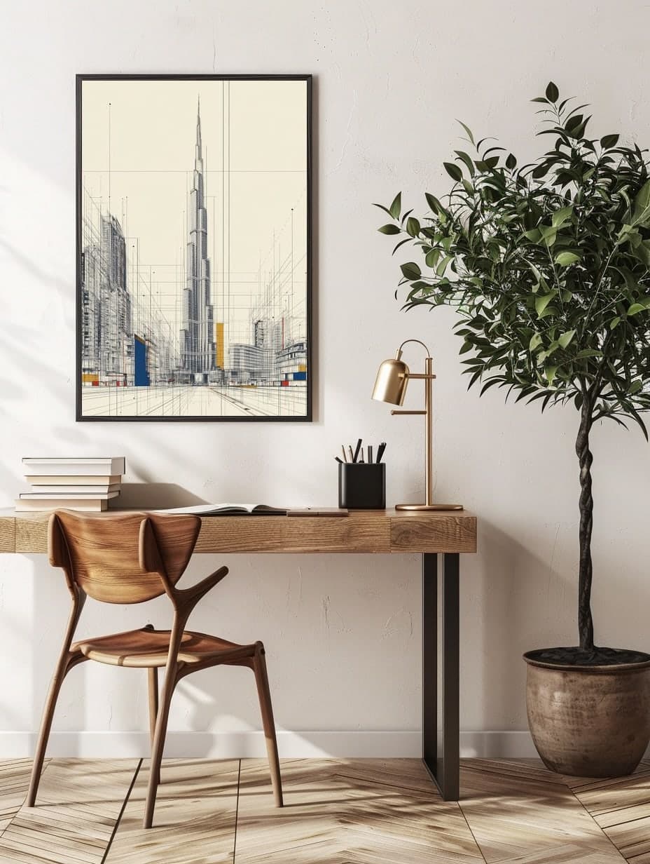Midjourney BurjKhalifa in an office
