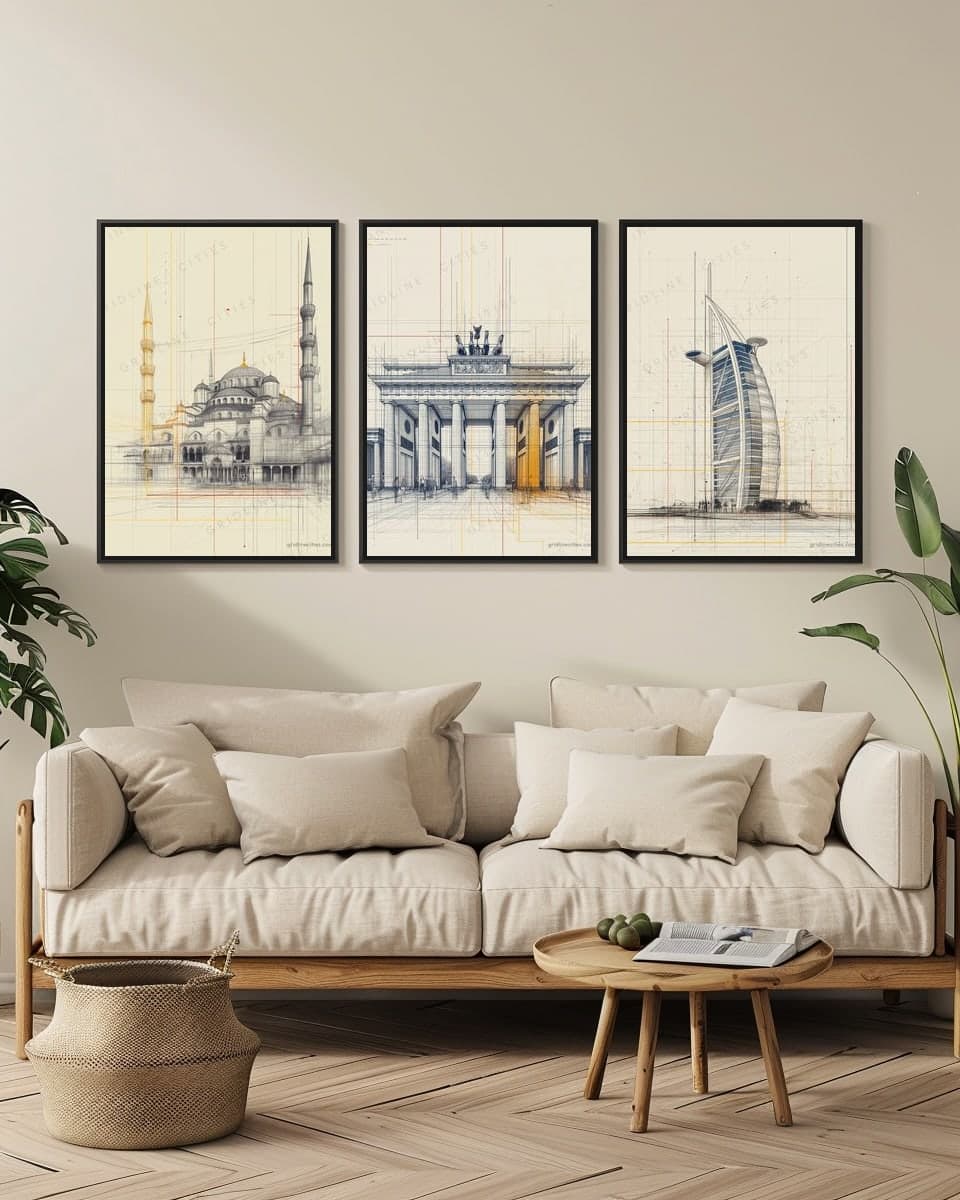 Berlin Brandenburg Gate in a living-room triptych