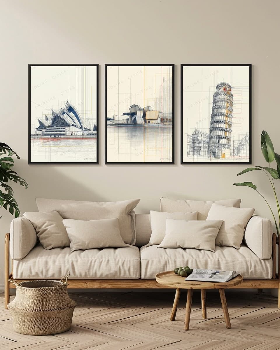 Guggenheim Museum Bilbao in a living-room triptych