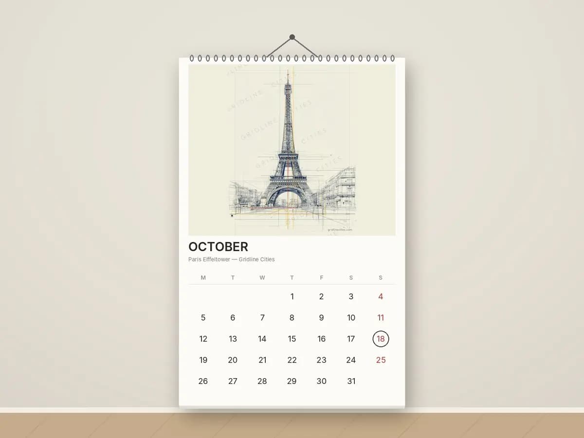 Paris Eiffeltower as calendar