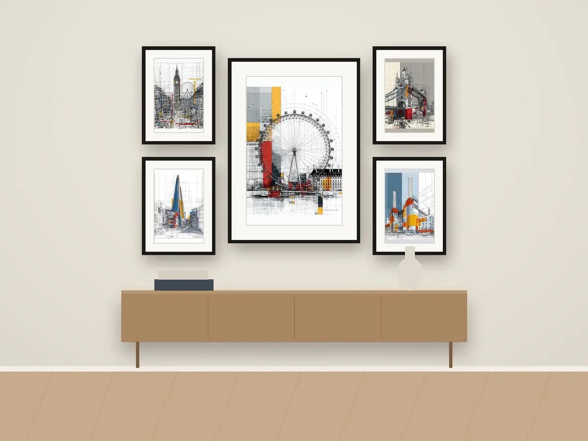 London Eye Mondrian Style as gallery wall