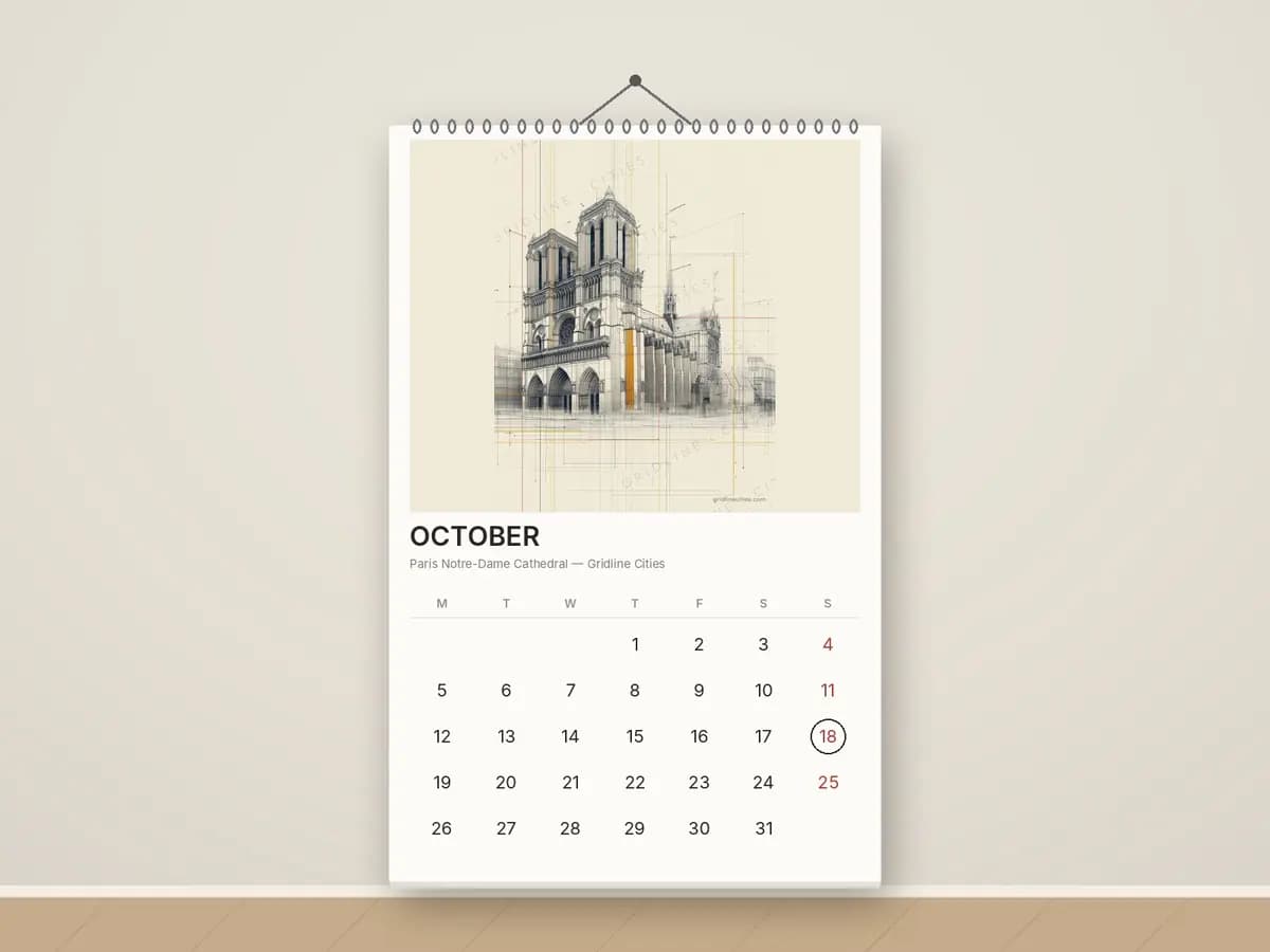 Paris Notre-Dame Cathedral as calendar