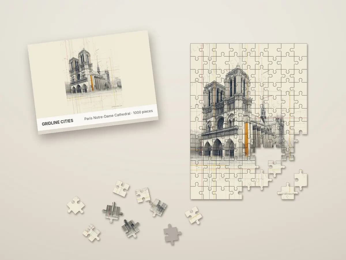 Paris Notre-Dame Cathedral as jigsaw puzzle