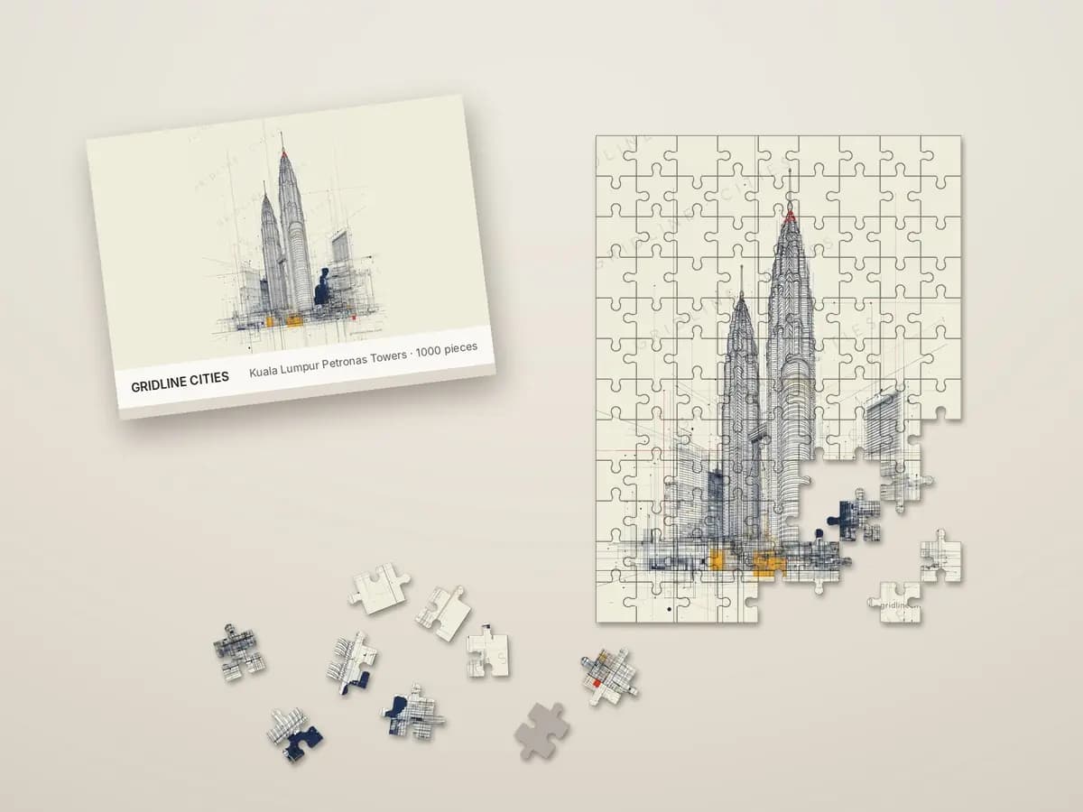 Kuala Lumpur Petronas Towers as jigsaw puzzle