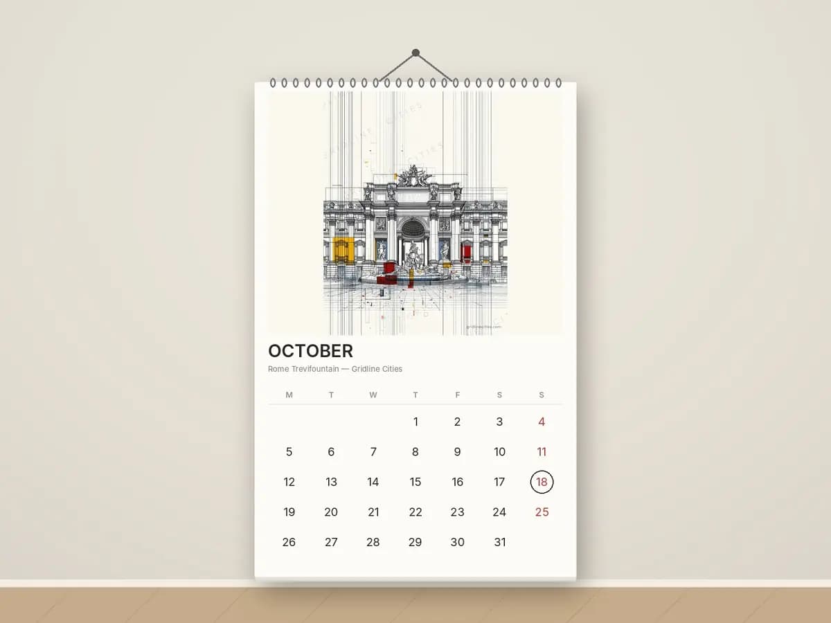 Rome Trevifountain as calendar