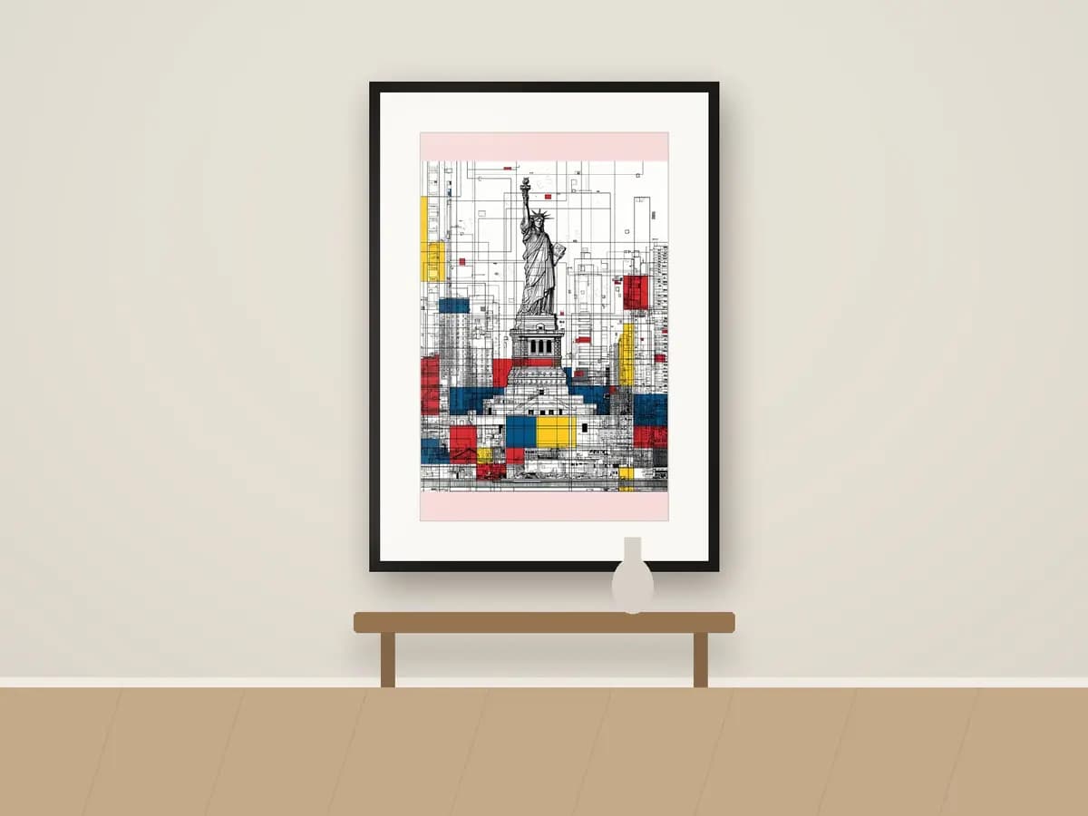 Statue of Liberty Mondrian Style as print & frame