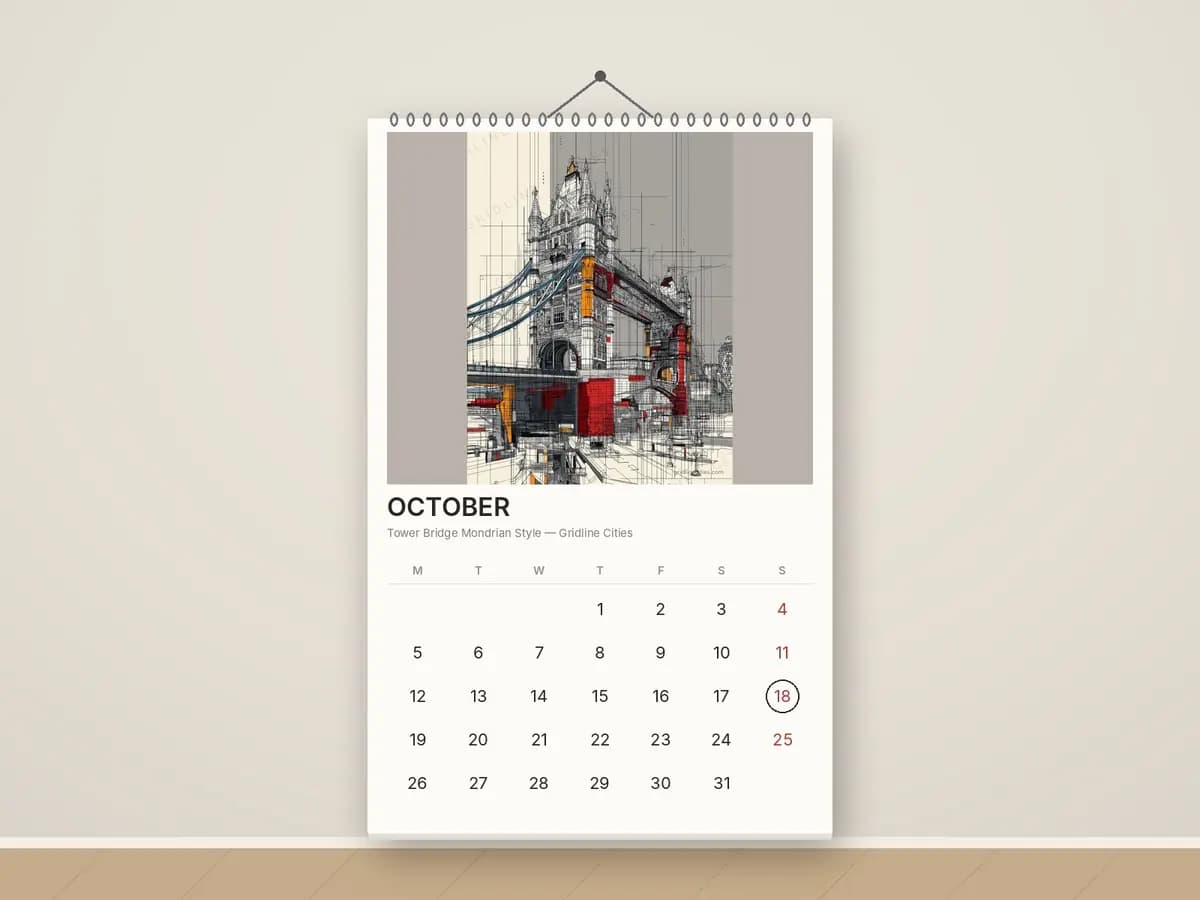 Tower Bridge Mondrian Style as calendar