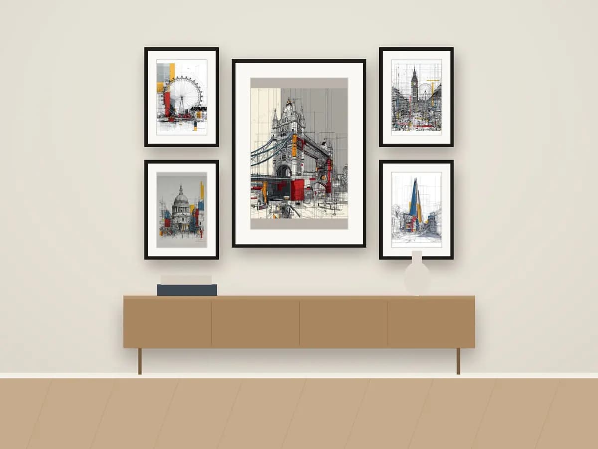 Tower Bridge Mondrian Style as gallery wall