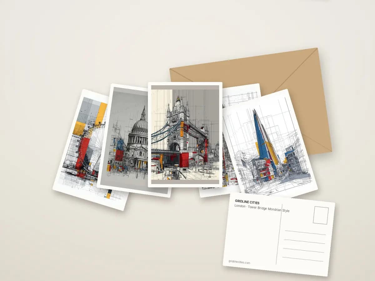 Tower Bridge Mondrian Style as postcards