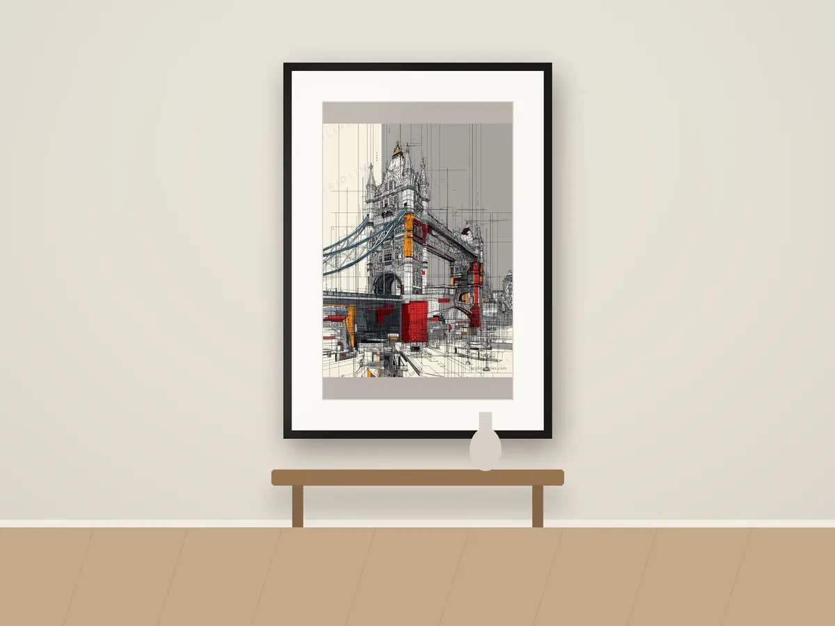 Tower Bridge Mondrian Style as print & frame