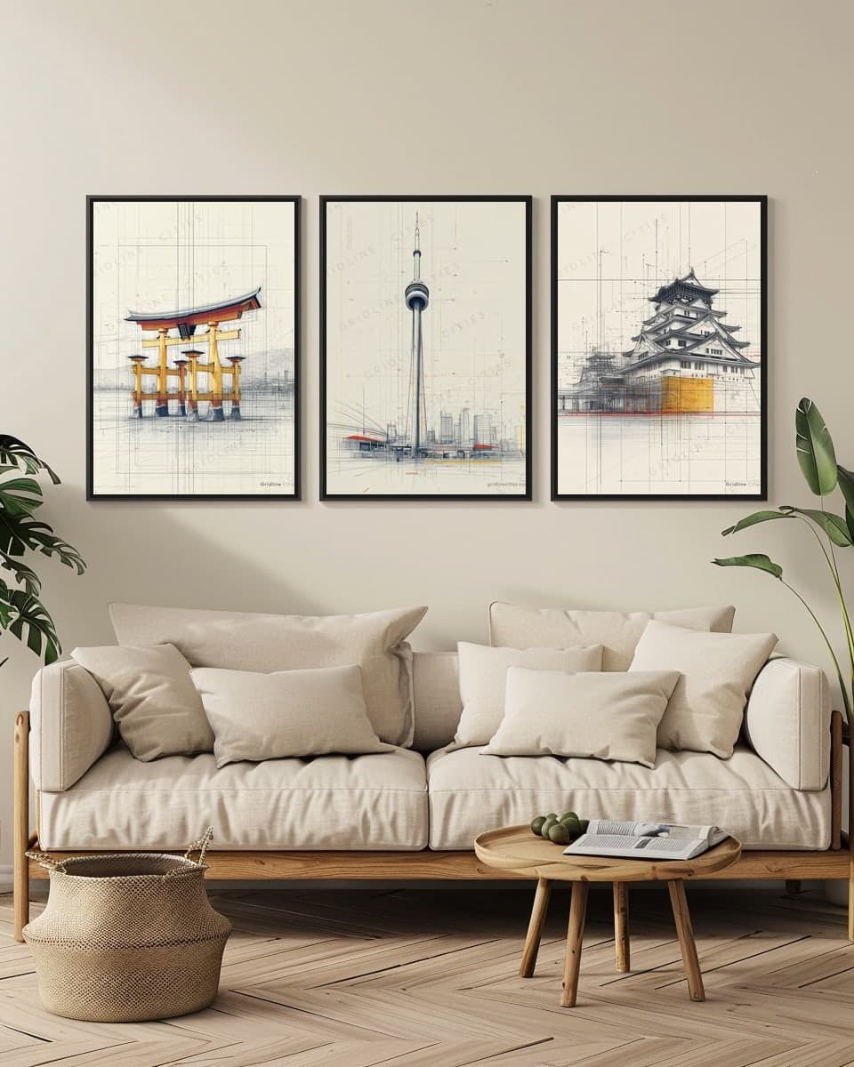 Toronto CN Tower in a living-room triptych