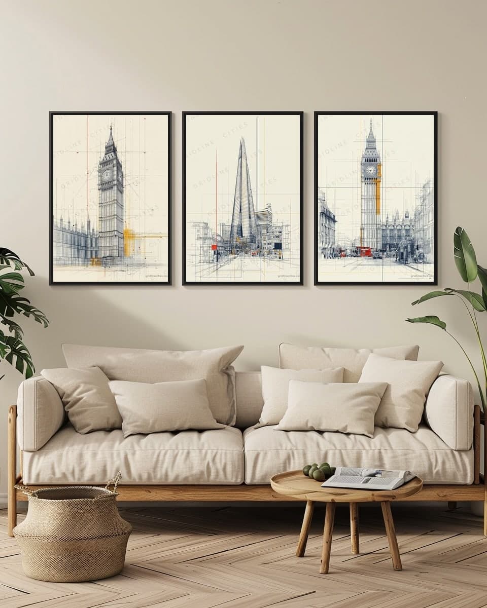 The Shard in a living-room triptych