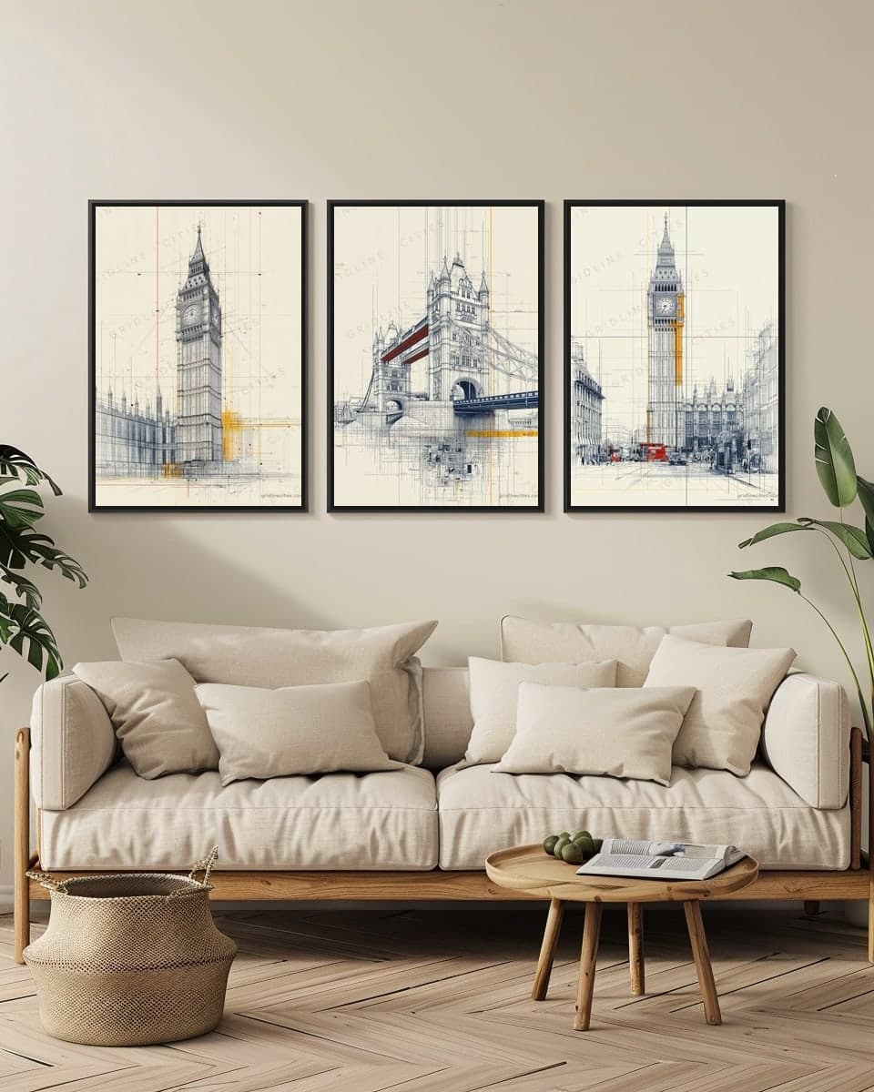 Tower Bridge in a living-room triptych