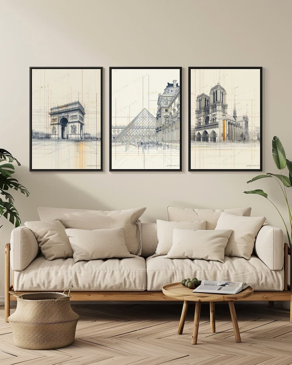Paris Pyramid in a living-room triptych