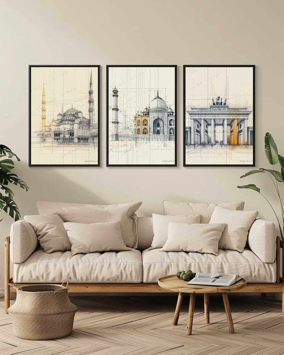 Taj Mahal in a living-room triptych