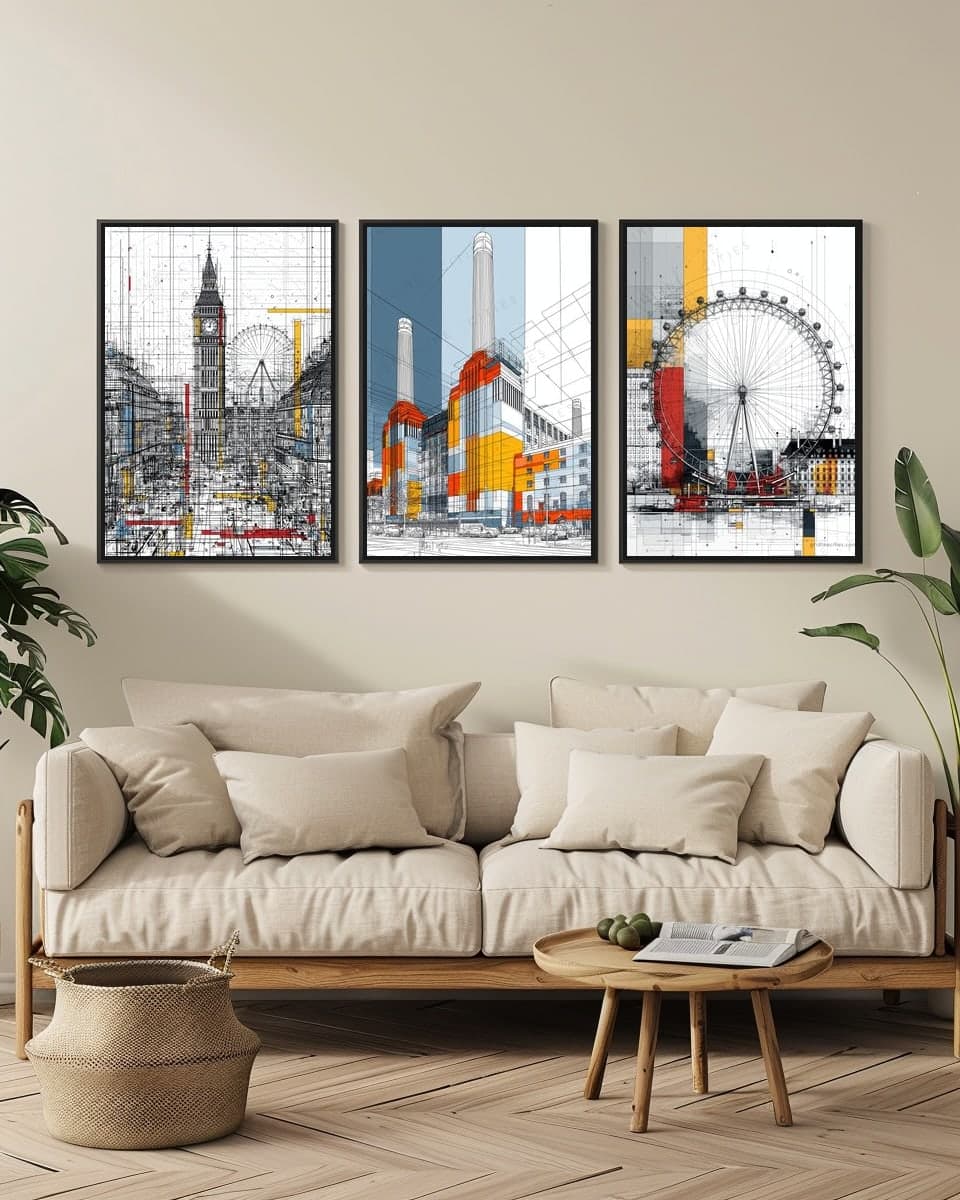 Battersea Mondrian Style in a living-room triptych