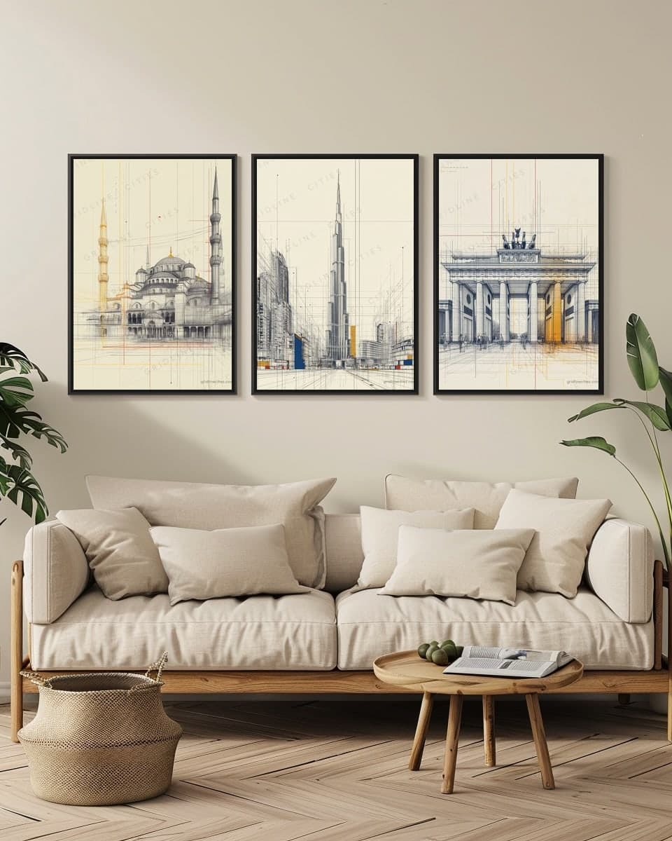 Burj Khalifa in a living-room triptych