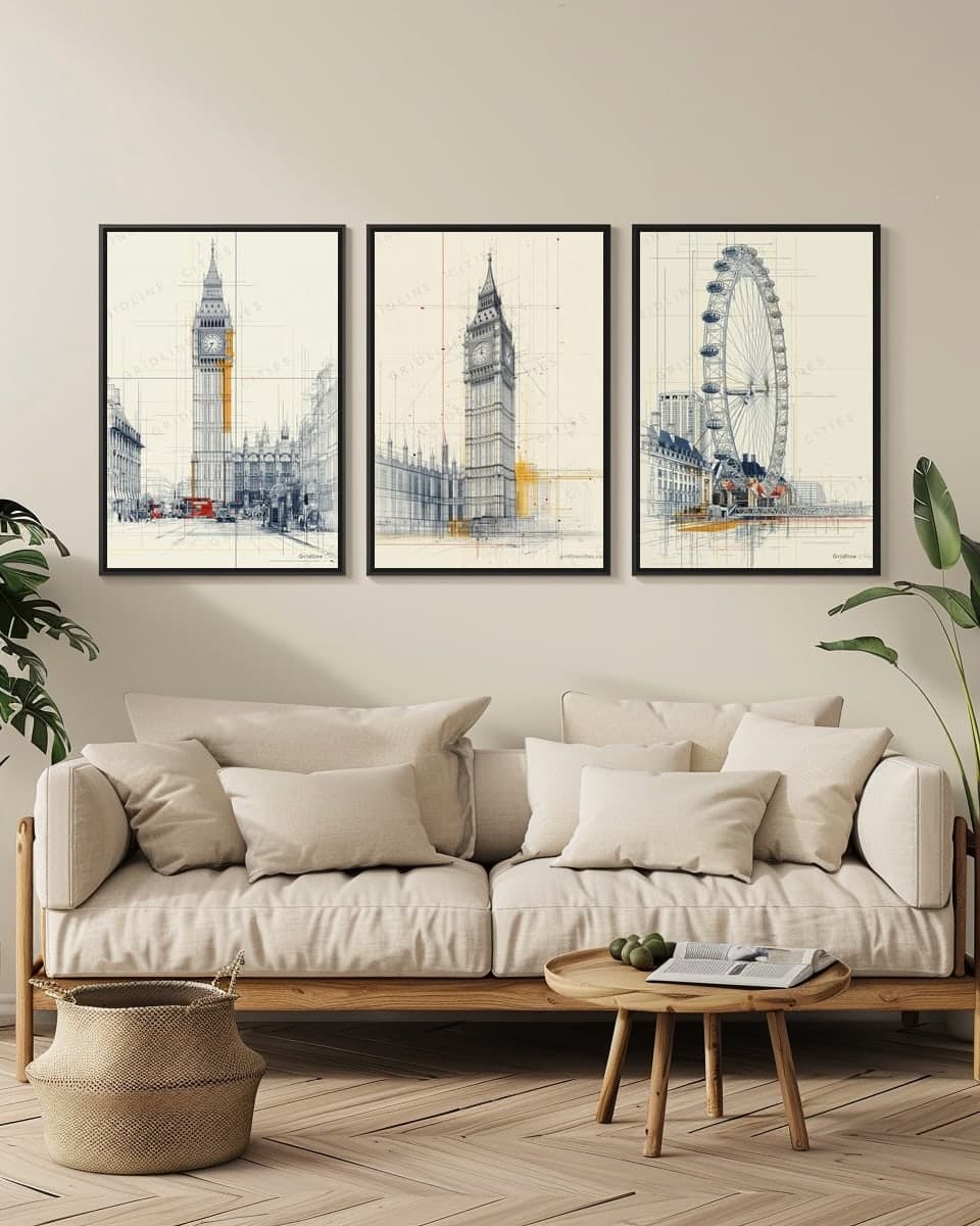 Big Ben in a living-room triptych