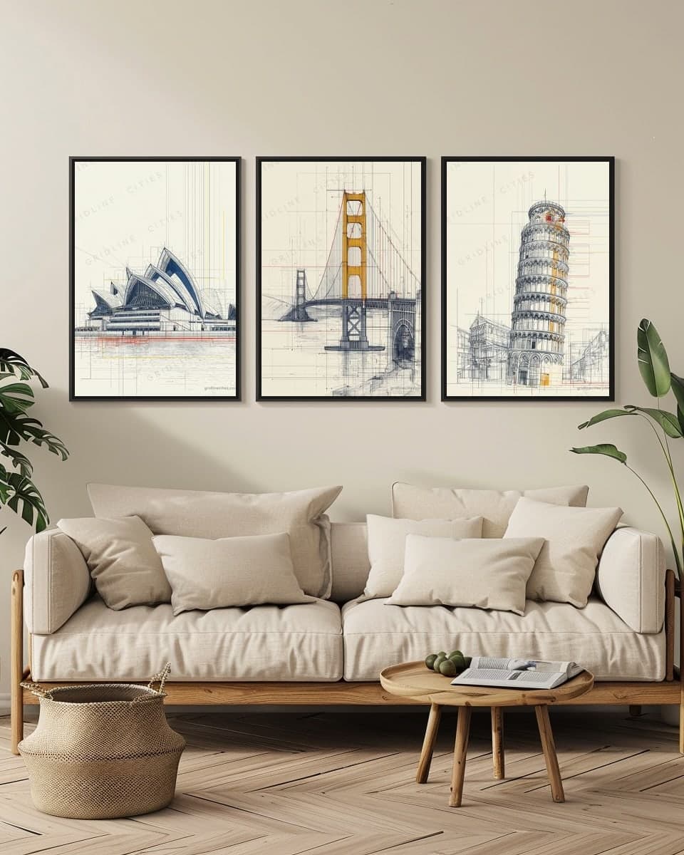 Golden Gate Bridge in a living-room triptych