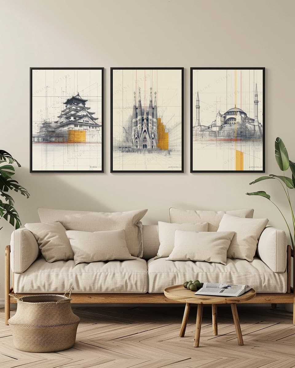 Barcelona Sagrada Familia in a living-room triptych
