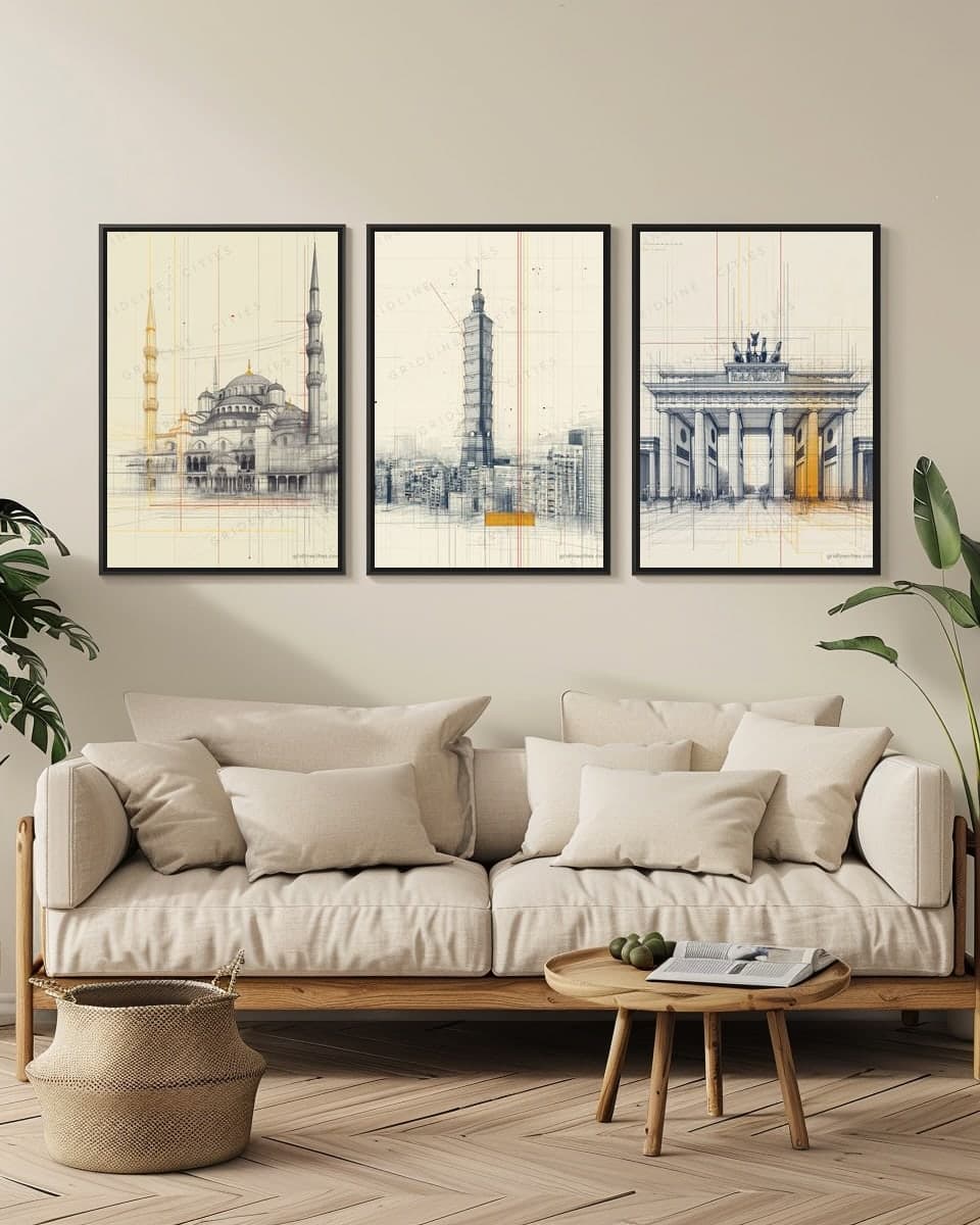 Taipei 101 in a living-room triptych
