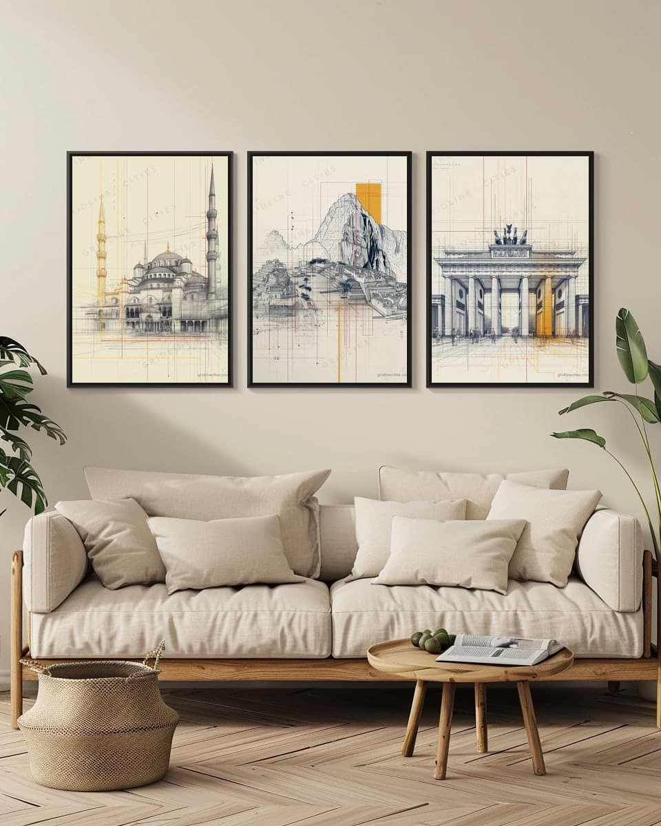 Machu Picchu in a living-room triptych