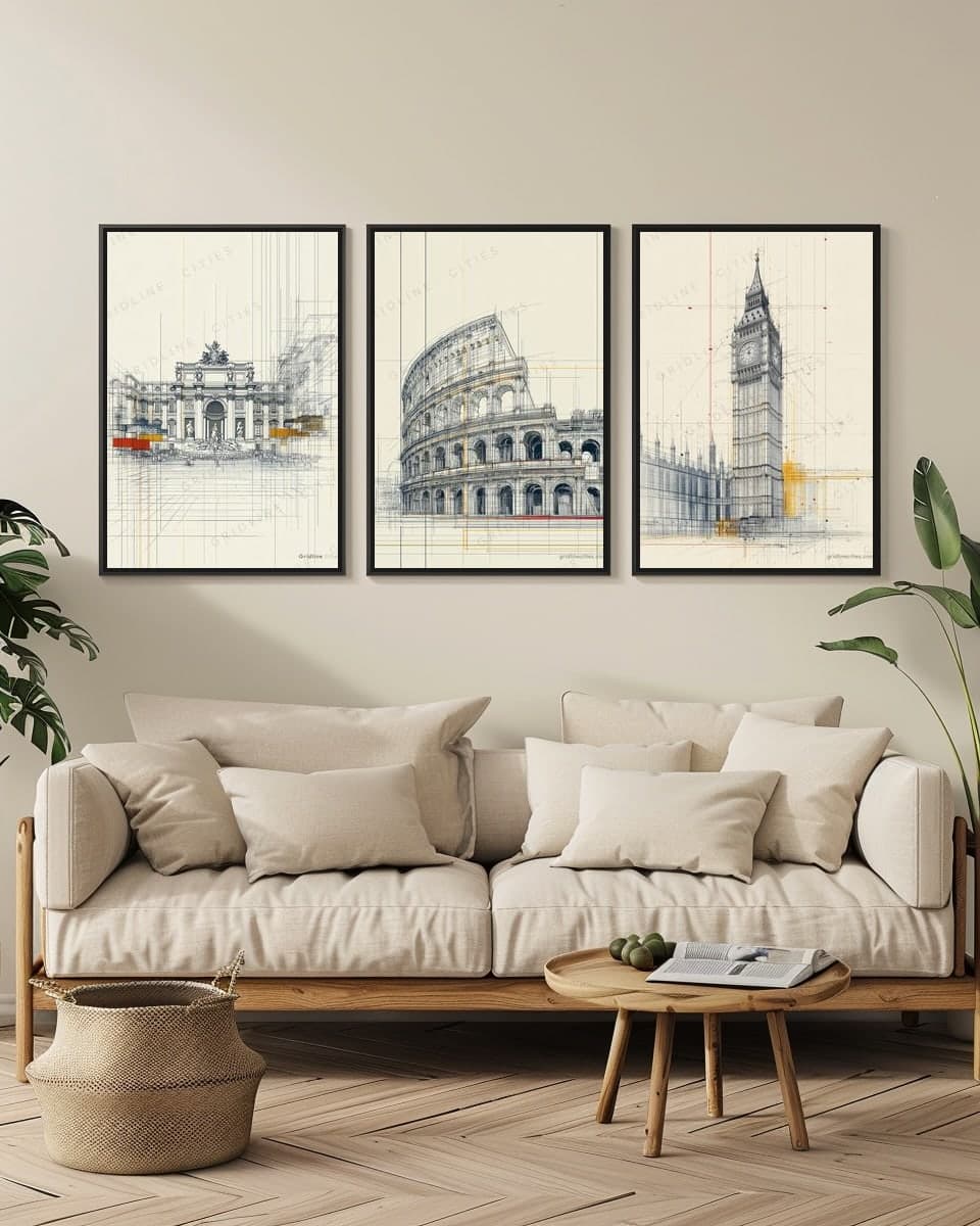 Rome Colloseum in a living-room triptych
