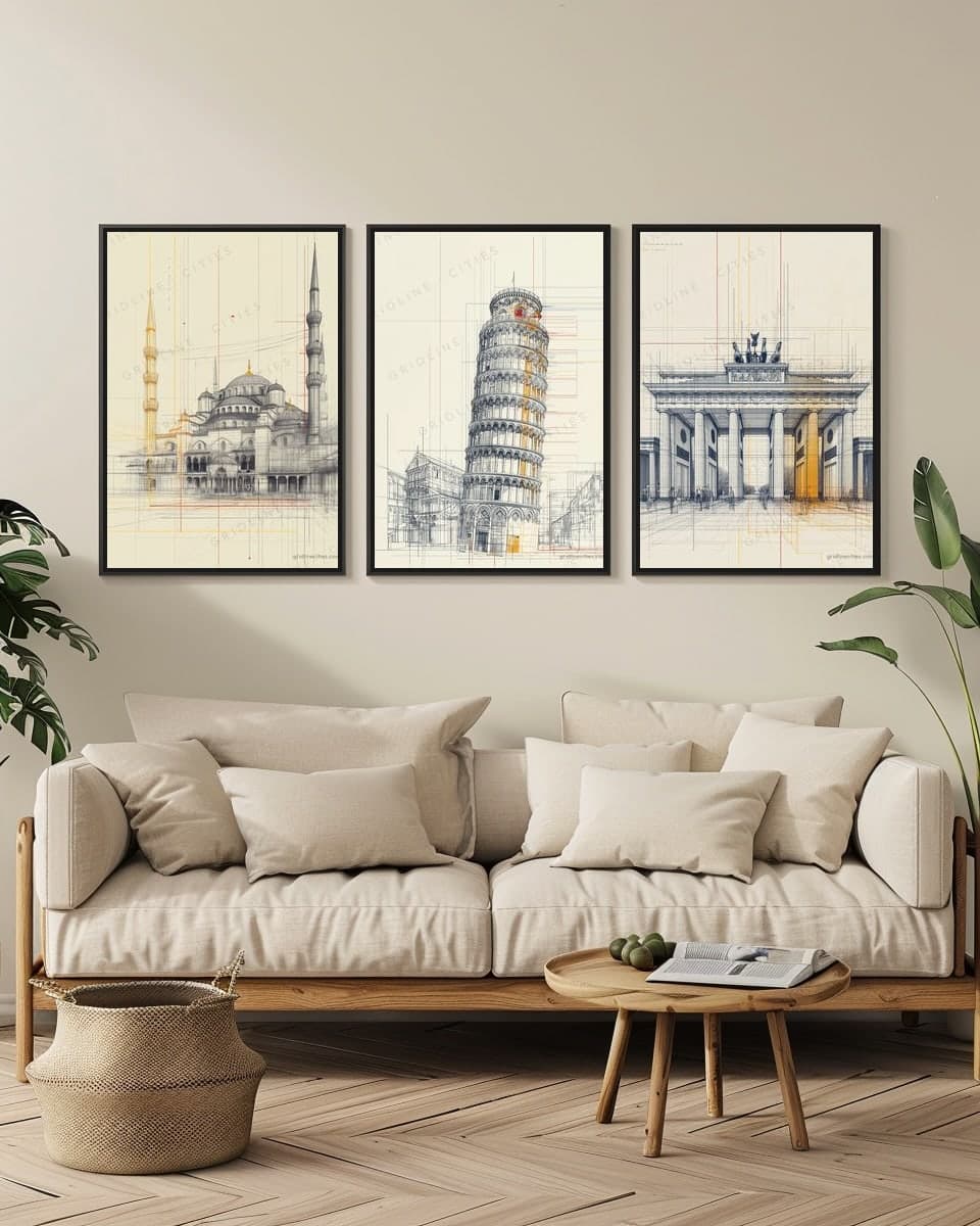 Pisa Tower in a living-room triptych