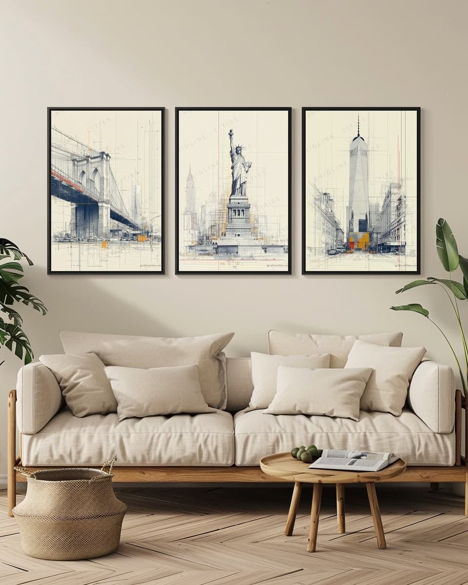 Statue of Liberty in a living-room triptych