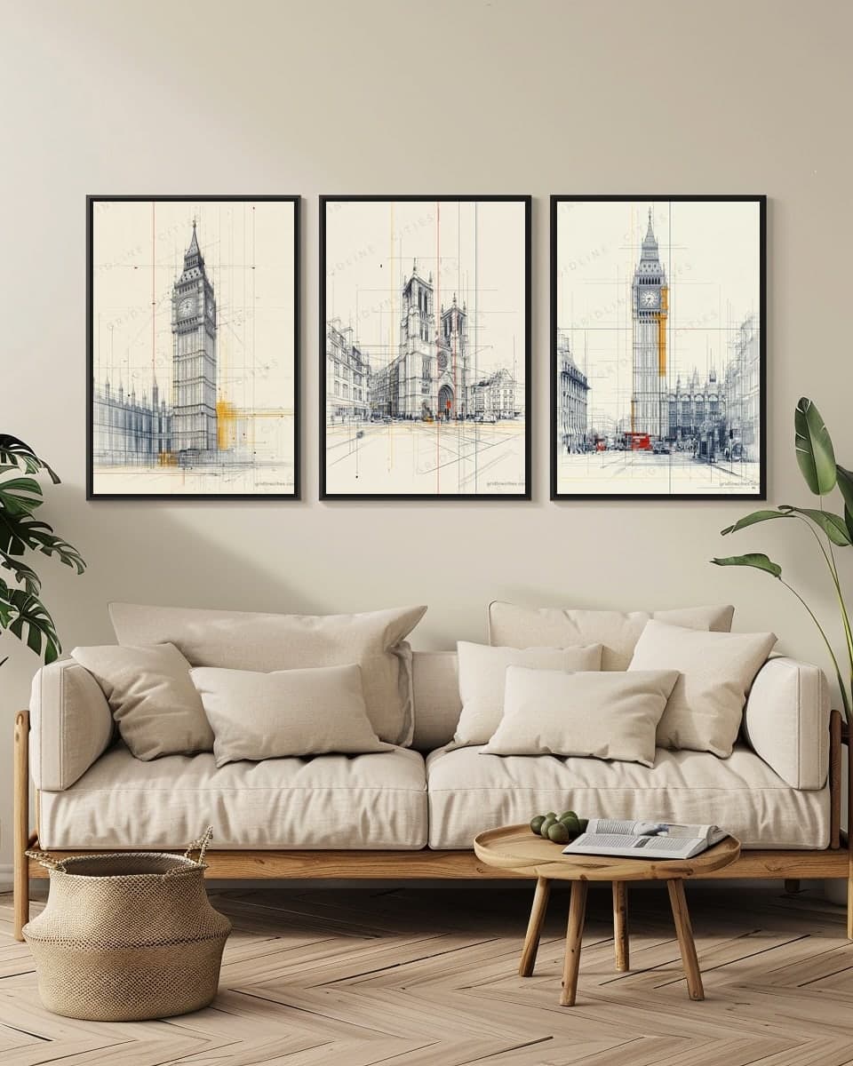 Westminster Abbey in a living-room triptych