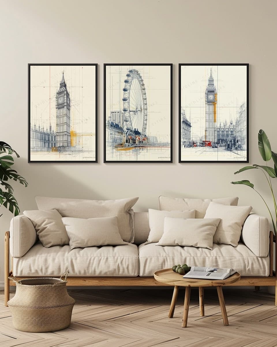 London Eye in a living-room triptych
