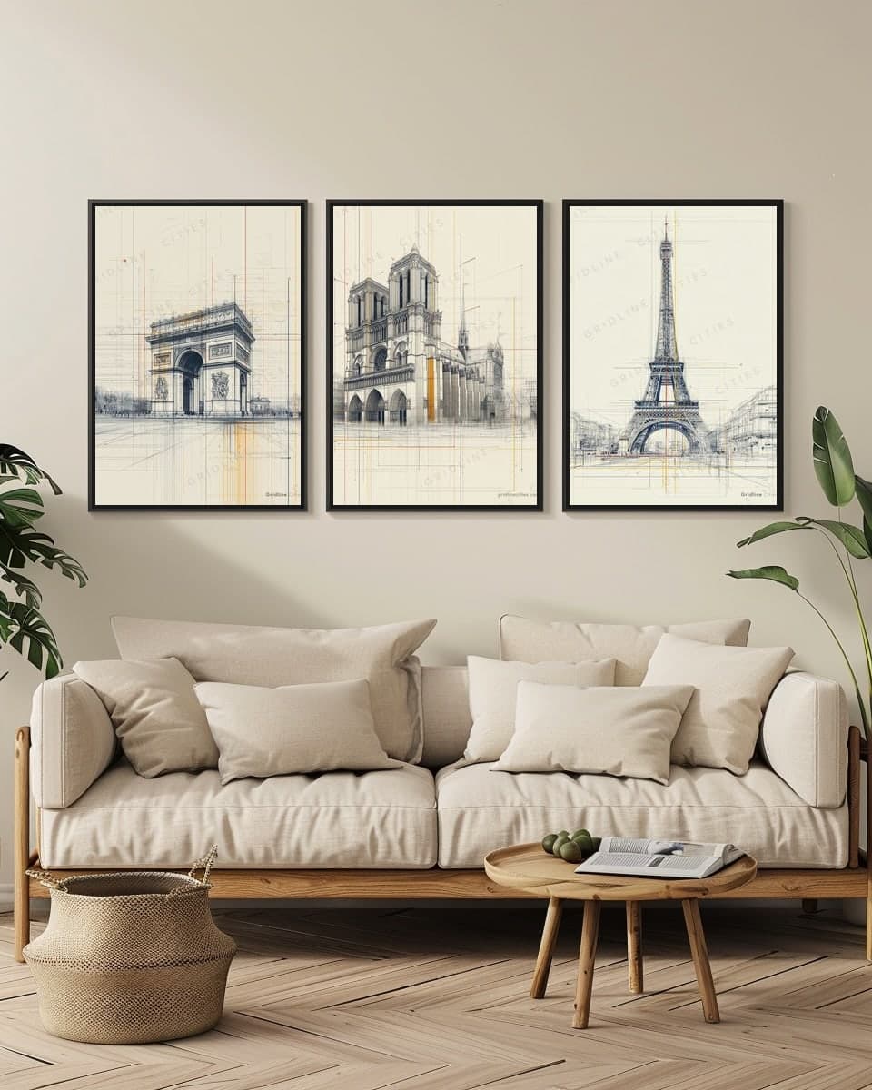 Paris Notre-Dame Cathedral in a living-room triptych