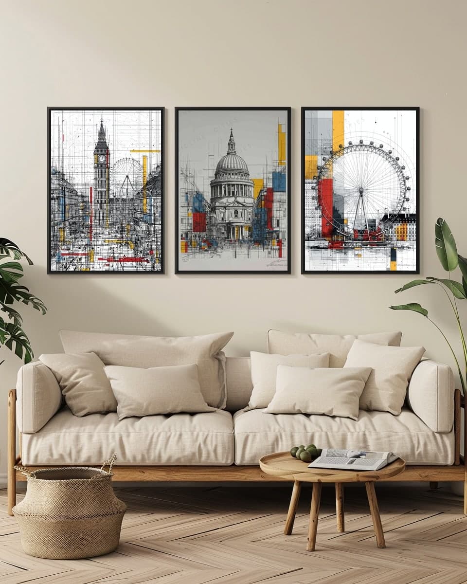 St Paul's Mondrian Style in a living-room triptych