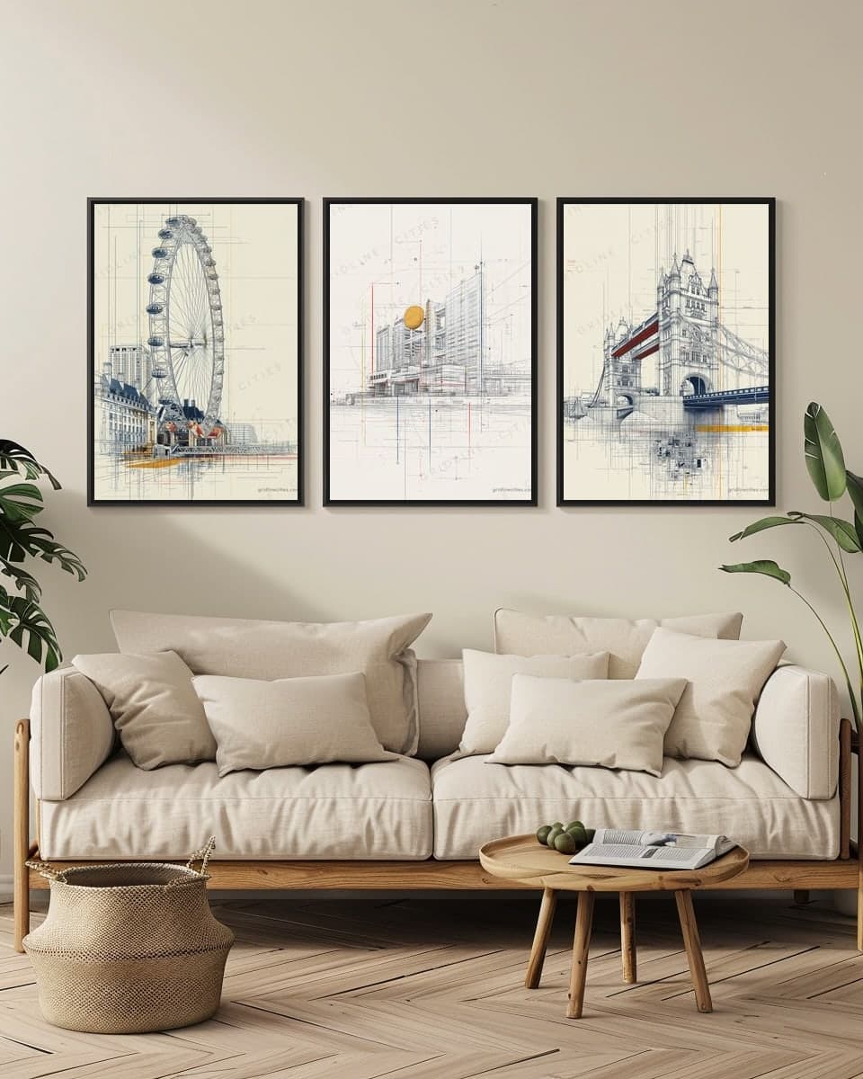 Fuji Television Building in a living-room triptych