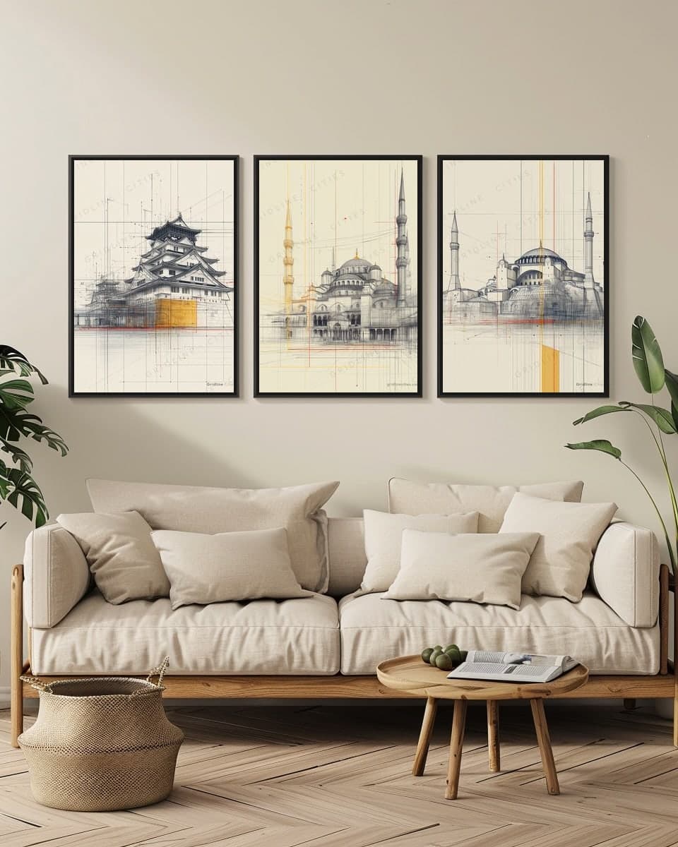 Istanbul Blue Mosque in a living-room triptych