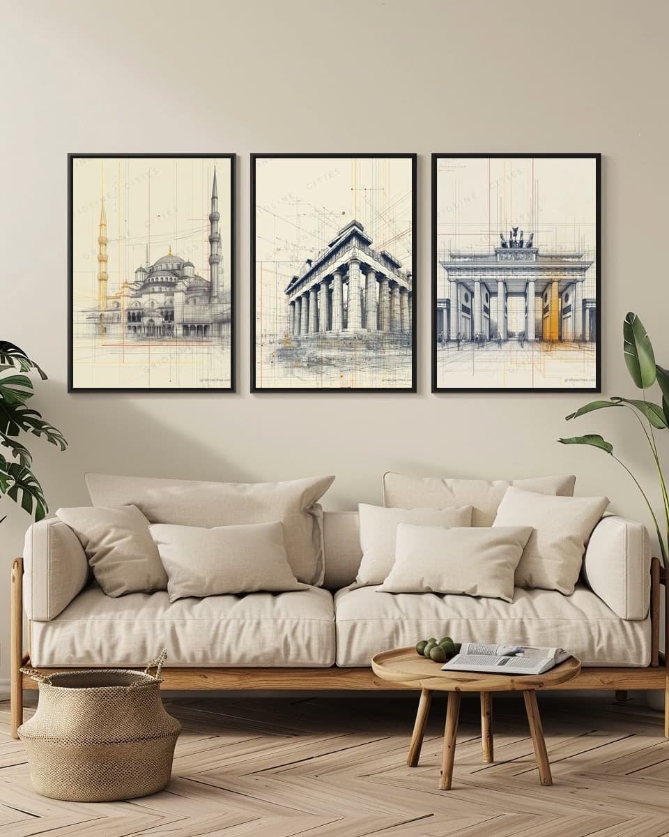 Athens Acropolis in a living-room triptych